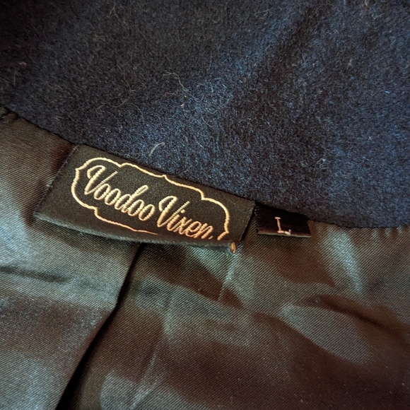 Voodoo Vixen Navy Blue Long Button Up Sailor Coat Sz L Wool - Picture 8 of 8